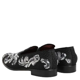 Black Silver Sequined Loafers Men Dress Shoes