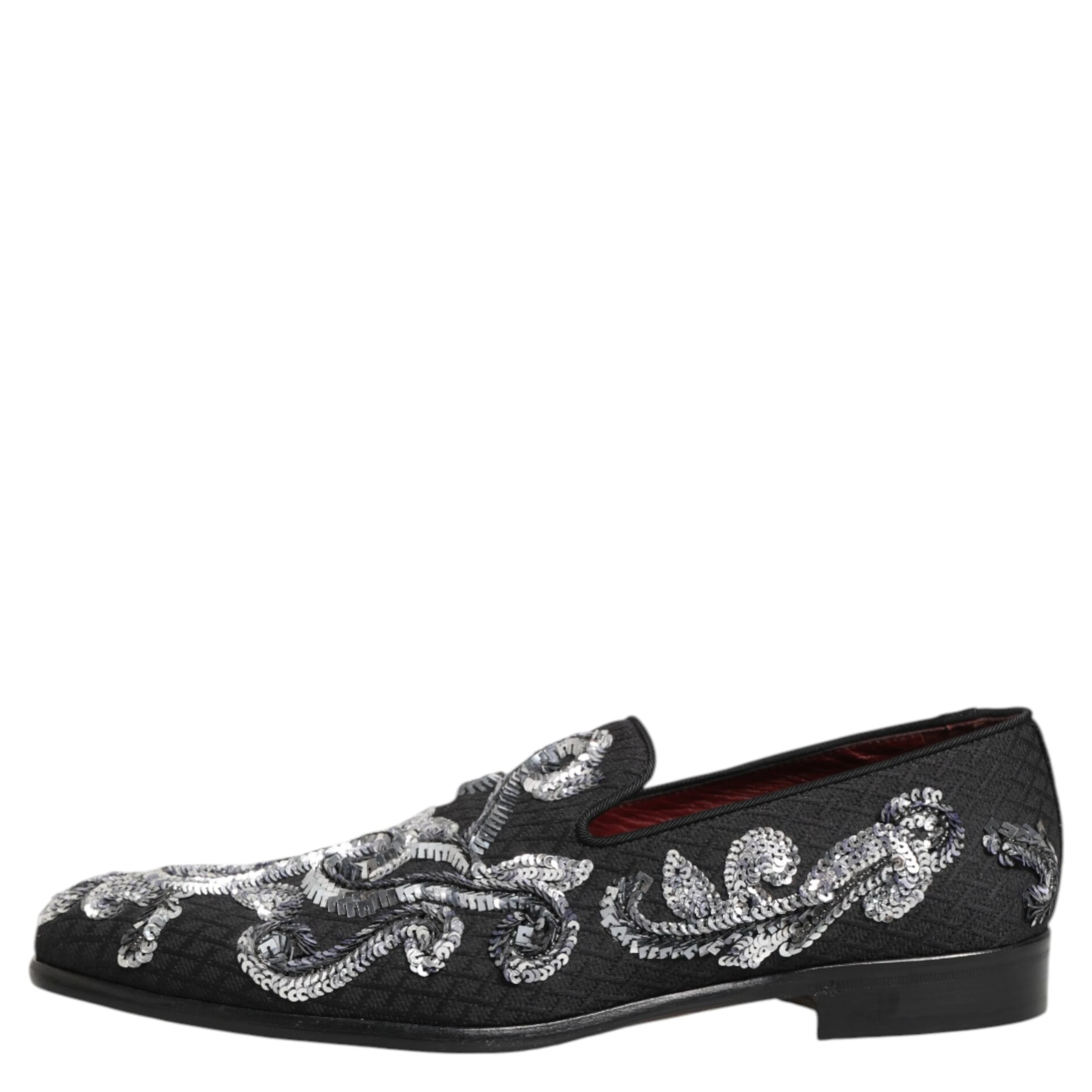 Black Silver Sequined Loafers Men Dress Shoes