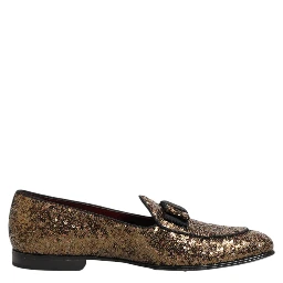 Gold Sequined Slip On Loafers Men Dress Shoes