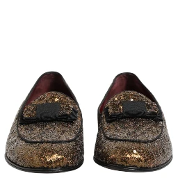 Gold Sequined Slip On Loafers Men Dress Shoes