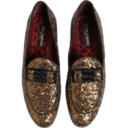 Gold Sequined Slip On Loafers Men Dress Shoes