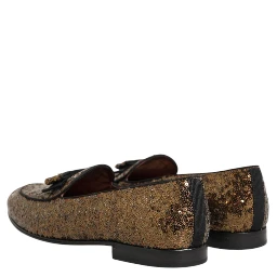Gold Sequined Slip On Loafers Men Dress Shoes