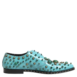 Turquoise Crystal Embellished Men Derby Shoes