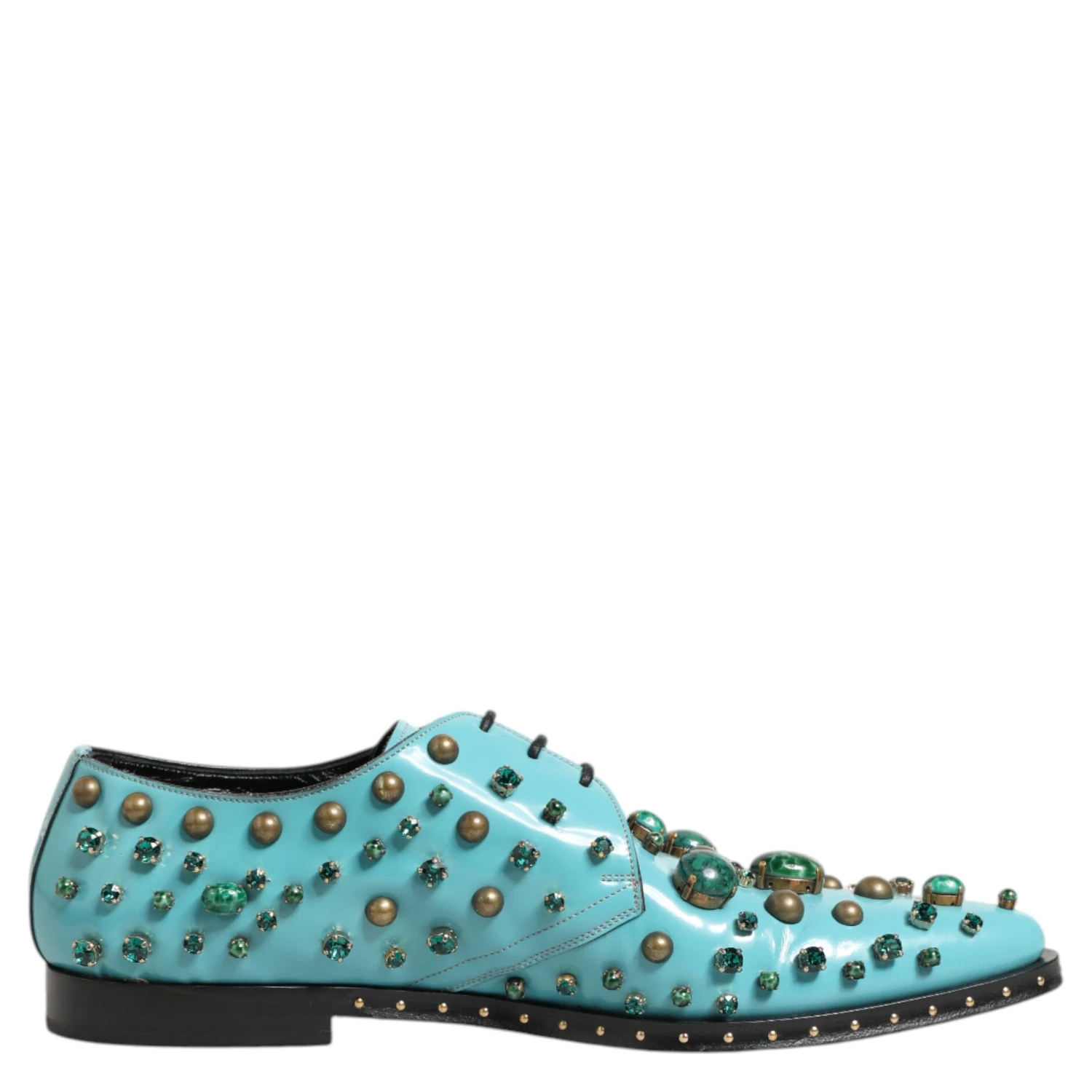 Turquoise Crystal Embellished Men Derby Shoes
