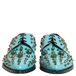 Turquoise Crystal Embellished Men Derby Shoes