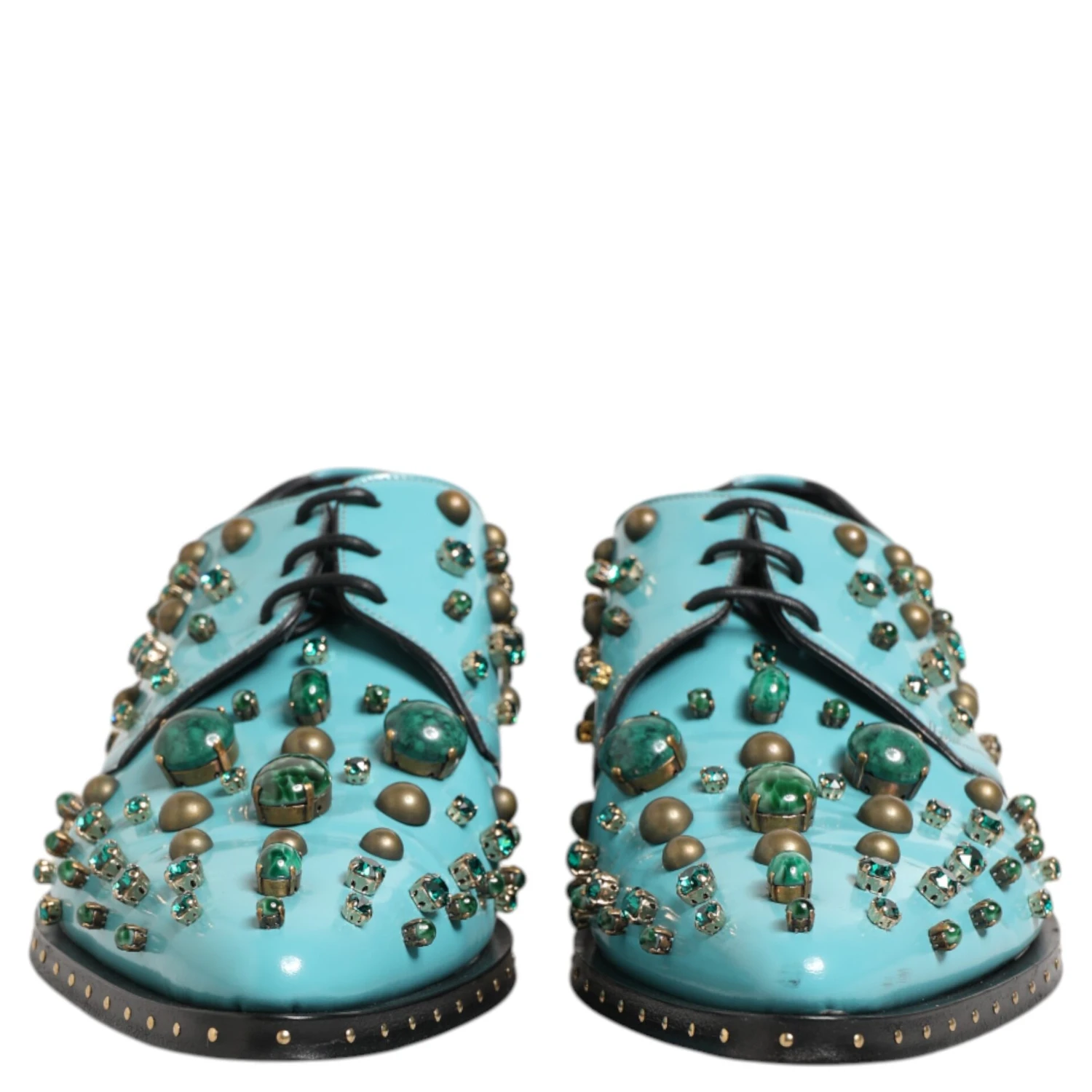 Turquoise Crystal Embellished Men Derby Shoes