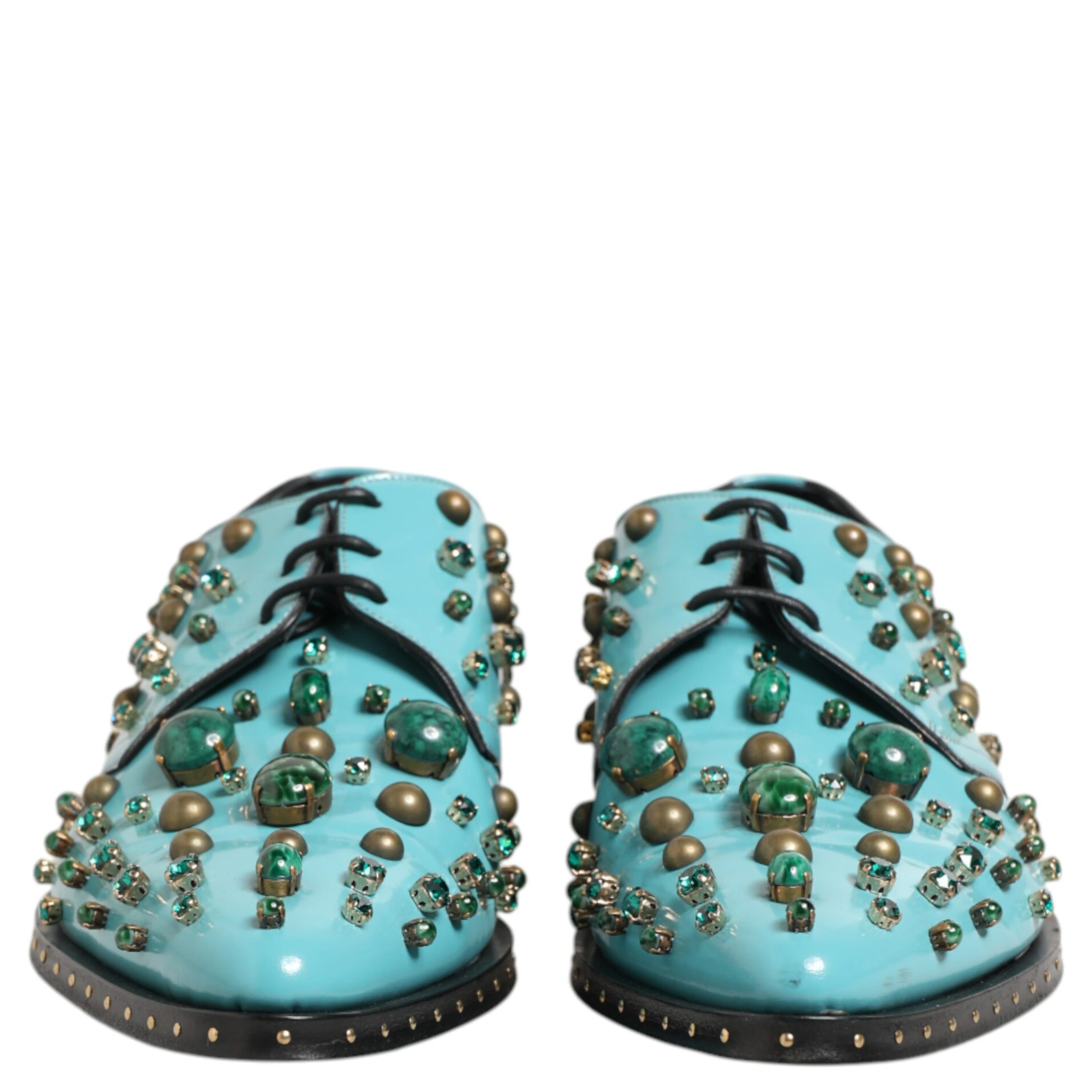 Turquoise Crystal Embellished Men Derby Shoes
