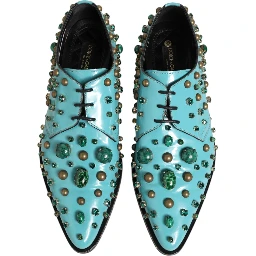Turquoise Crystal Embellished Men Derby Shoes