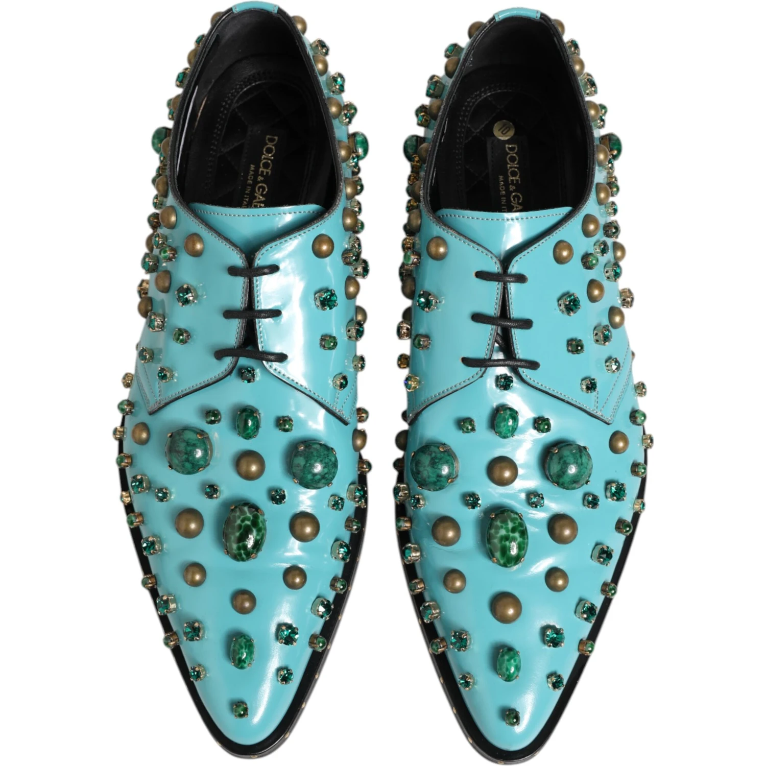 Turquoise Crystal Embellished Men Derby Shoes