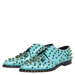 Turquoise Crystal Embellished Men Derby Shoes