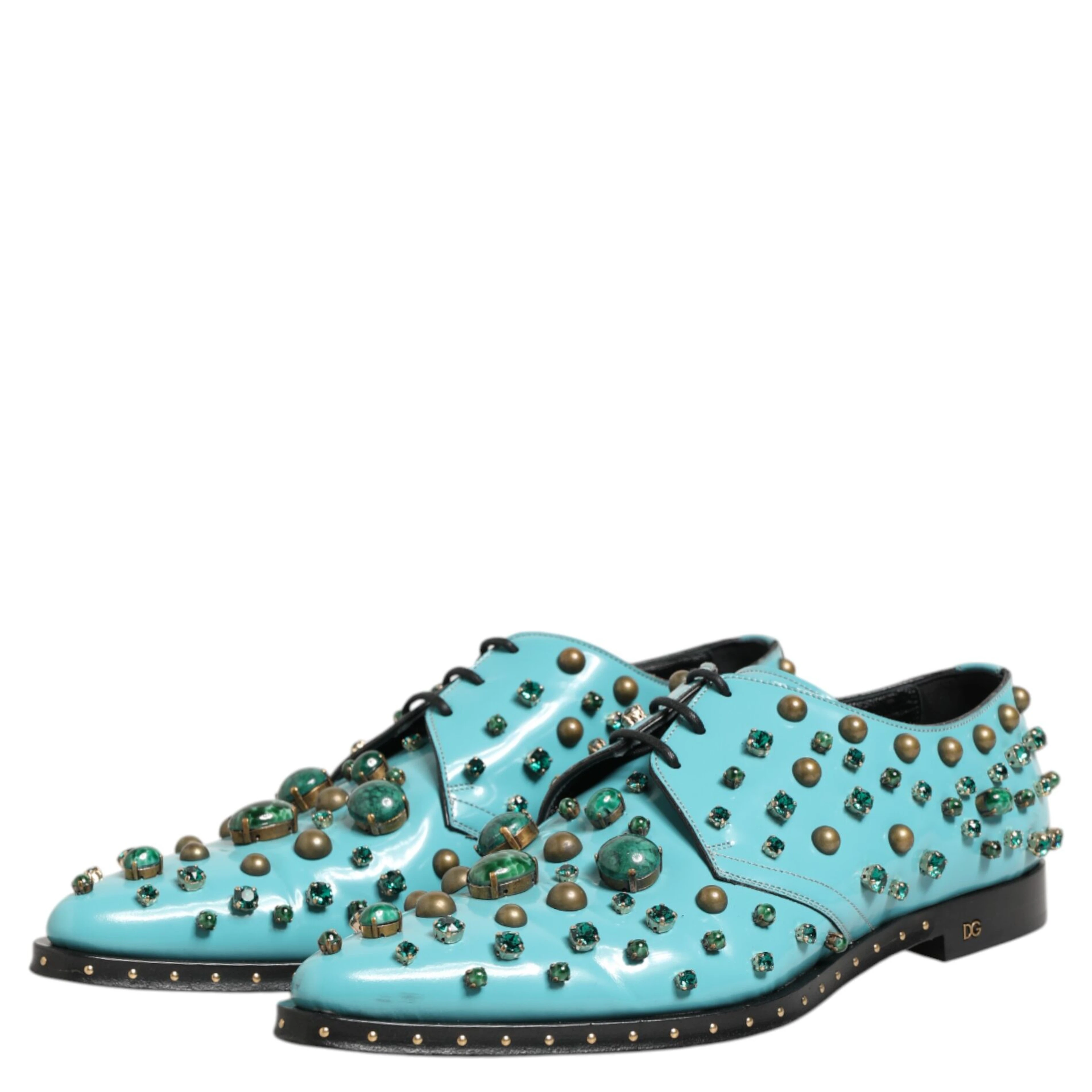 Turquoise Crystal Embellished Men Derby Shoes