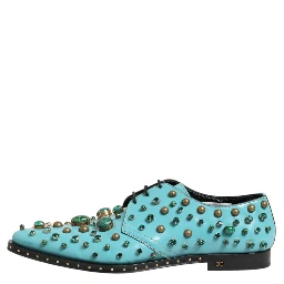 Turquoise Crystal Embellished Men Derby Shoes