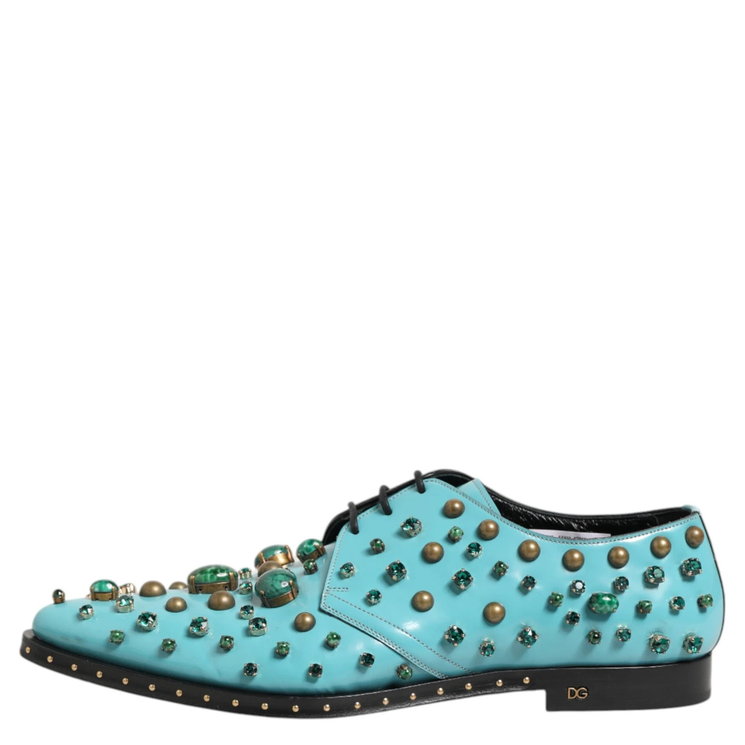Turquoise Crystal Embellished Men Derby Shoes