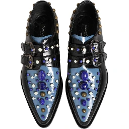 Black Blue Embellished MONKSTRAP Dress Shoes