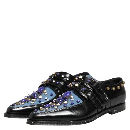 Black Blue Embellished MONKSTRAP Dress Shoes