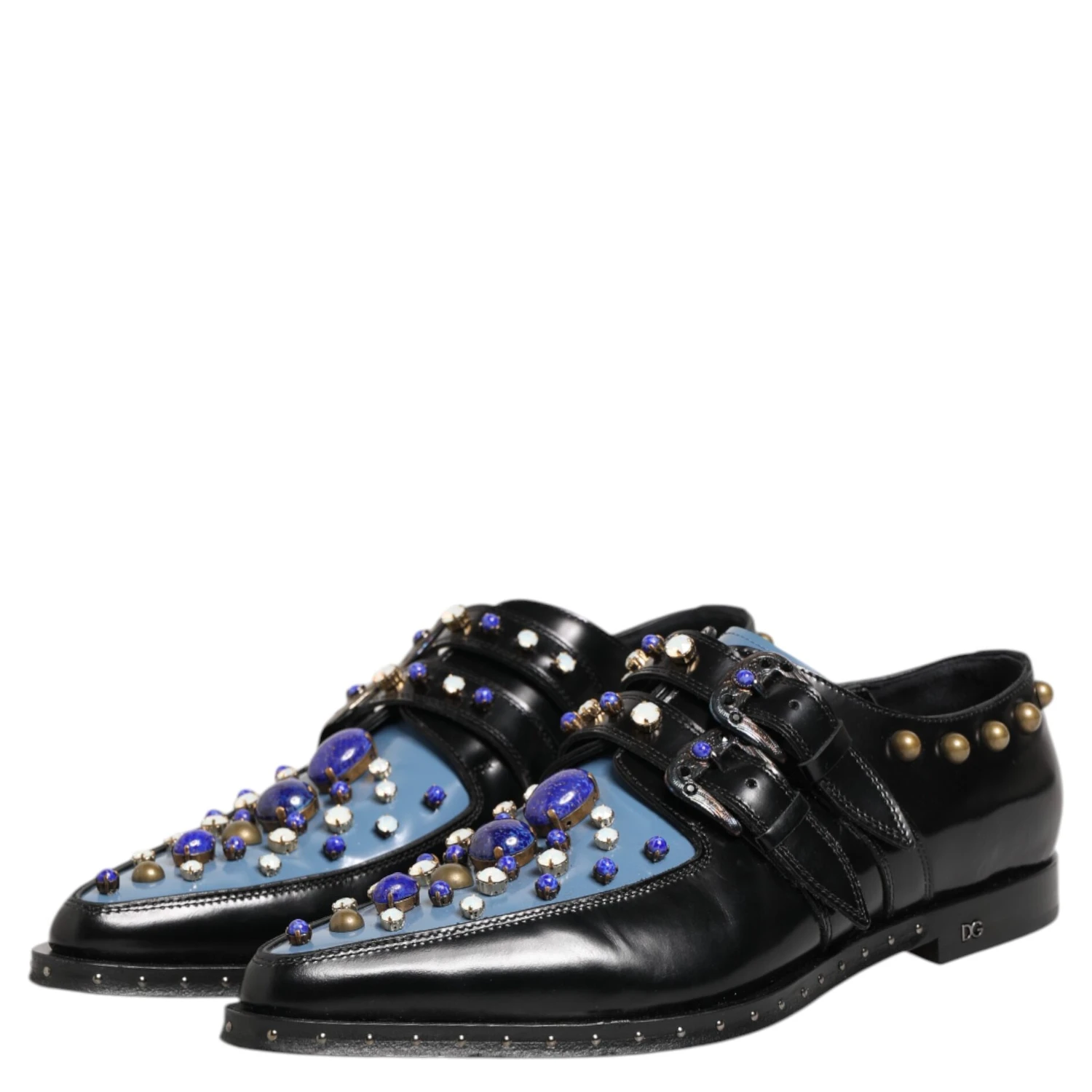 Black Blue Embellished MONKSTRAP Dress Shoes