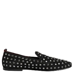 Black Crystal Embellished Loafers Dress Shoes