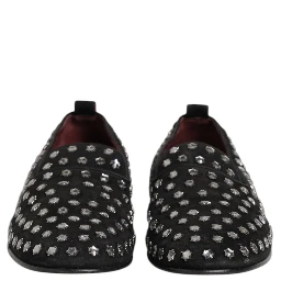 Black Crystal Embellished Loafers Dress Shoes