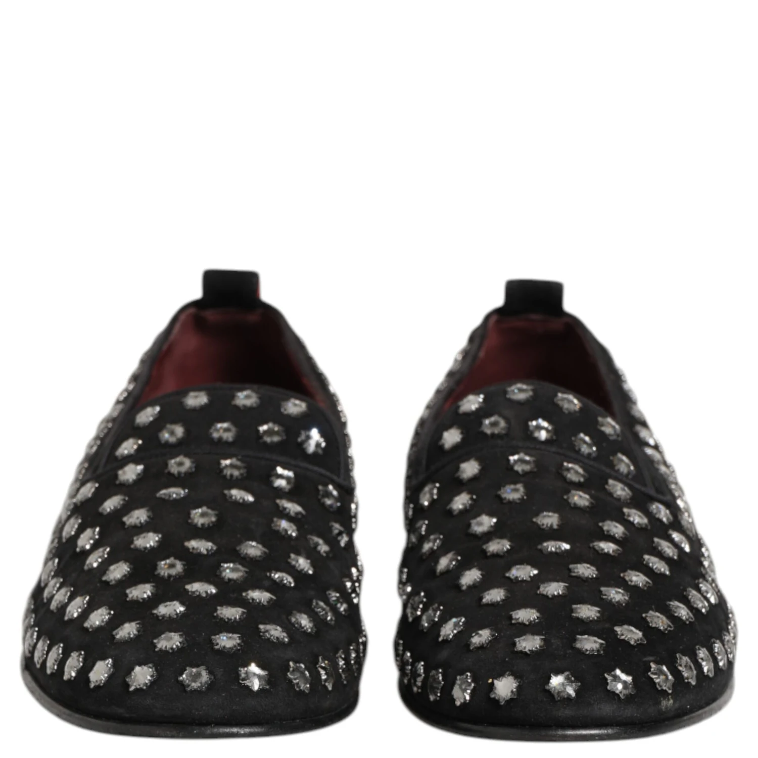 Black Crystal Embellished Loafers Dress Shoes