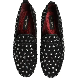 Black Crystal Embellished Loafers Dress Shoes