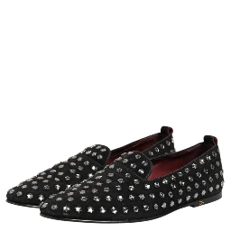 Black Crystal Embellished Loafers Dress Shoes