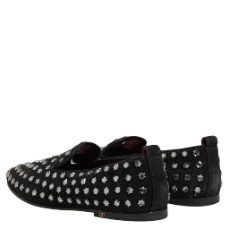 Black Crystal Embellished Loafers Dress Shoes