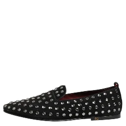 Black Crystal Embellished Loafers Dress Shoes