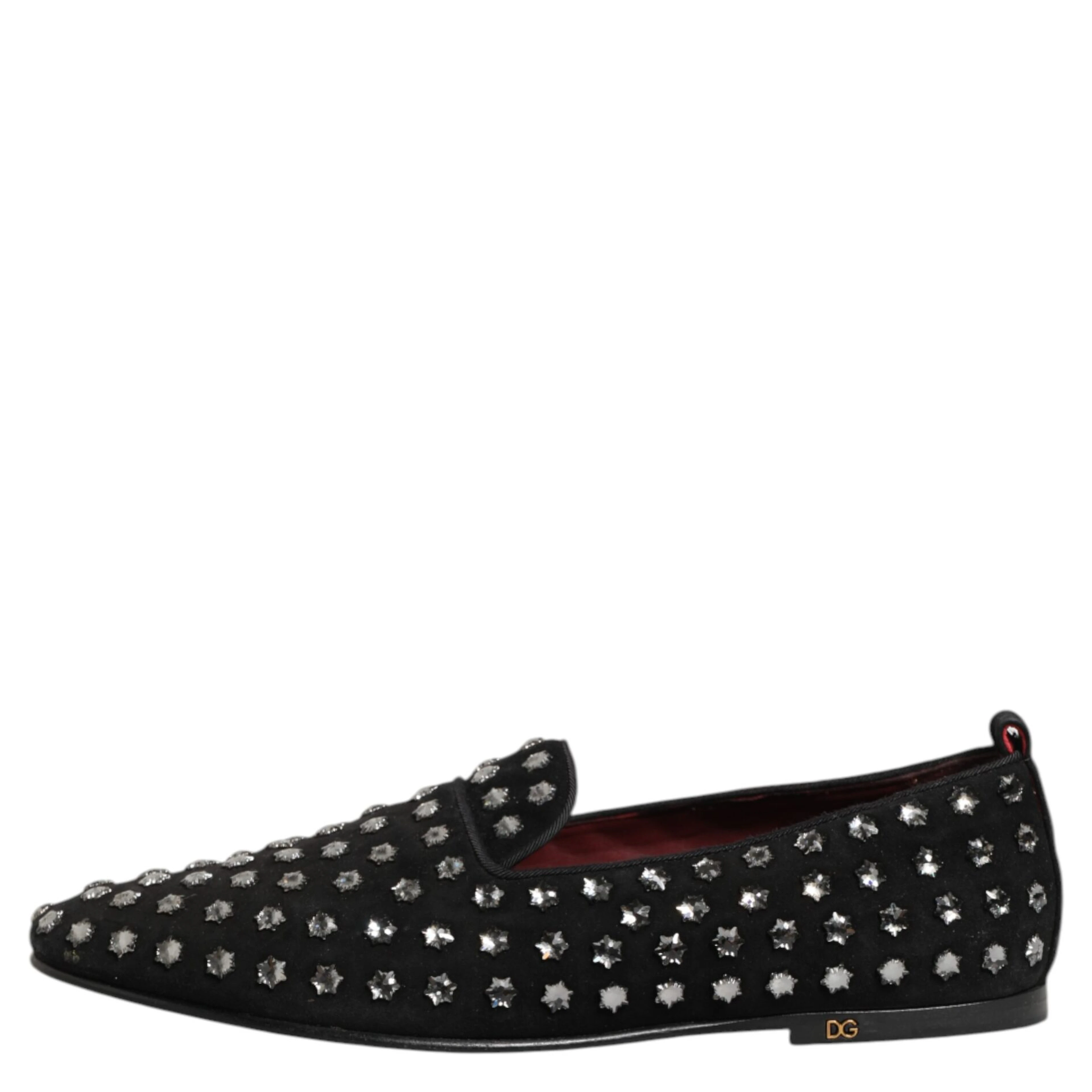Black Crystal Embellished Loafers Dress Shoes