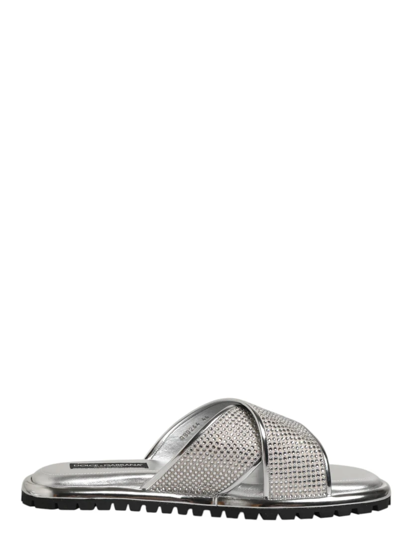 Silver Strass Slides Flats Slippers Shoes