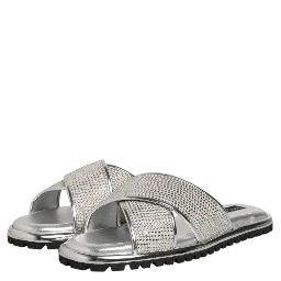 Silver Strass Slides Flats Slippers Shoes