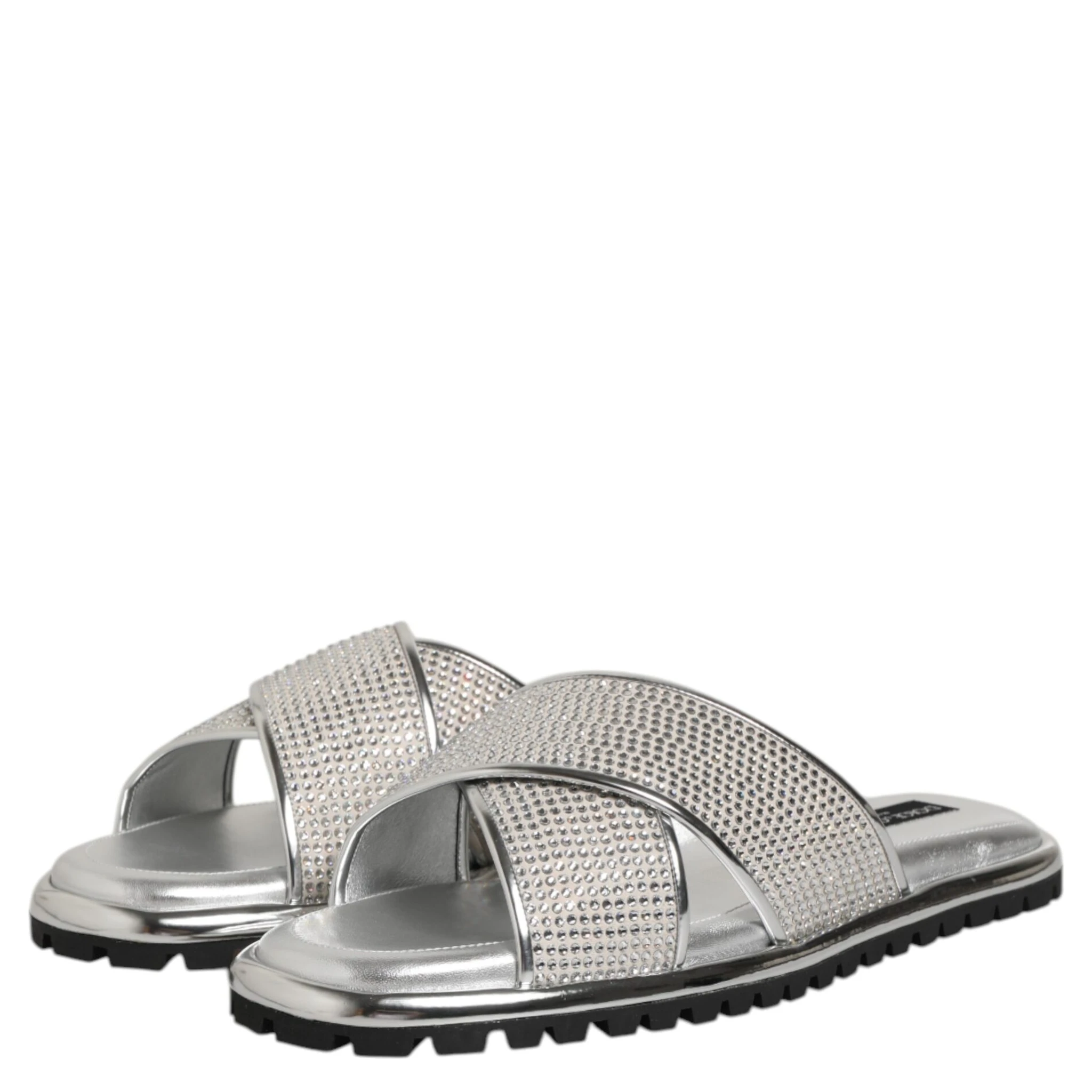 Silver Strass Slides Flats Slippers Shoes