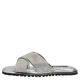 Silver Strass Slides Flats Slippers Shoes