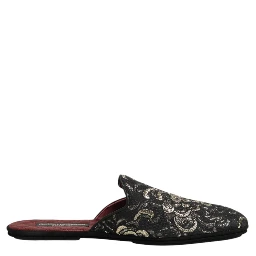 Black Floral Jacquard Slides Slippers Shoes