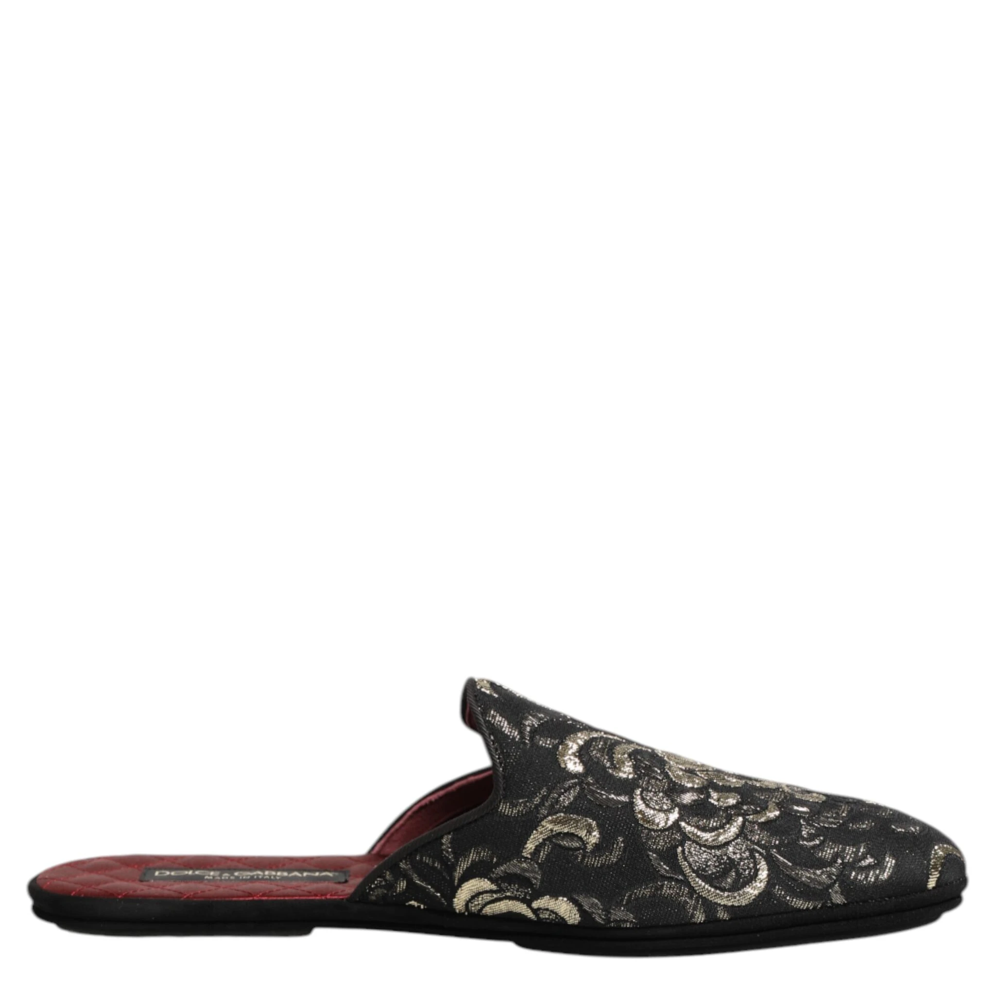 Black Floral Jacquard Slides Slippers Shoes