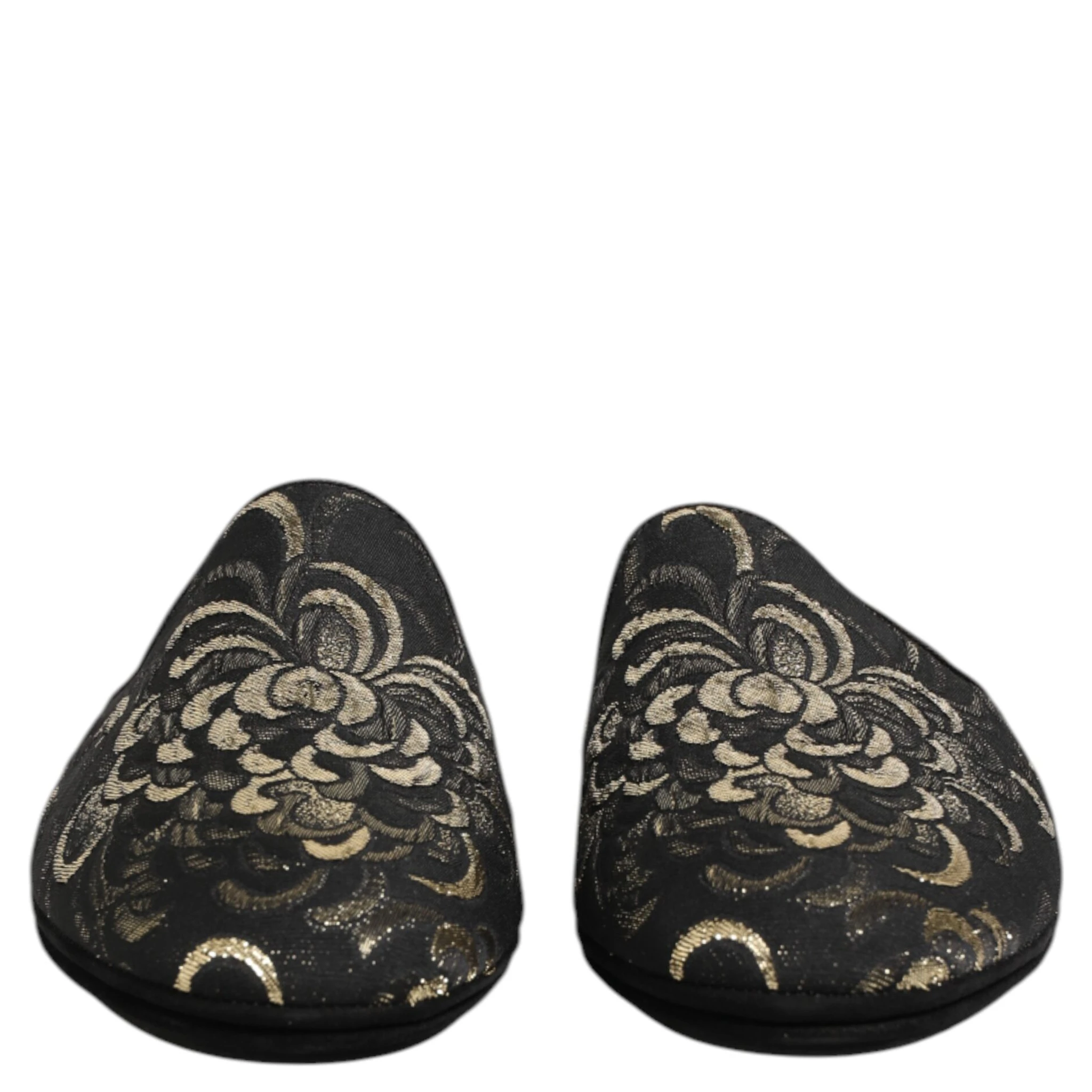 Black Floral Jacquard Slides Slippers Shoes