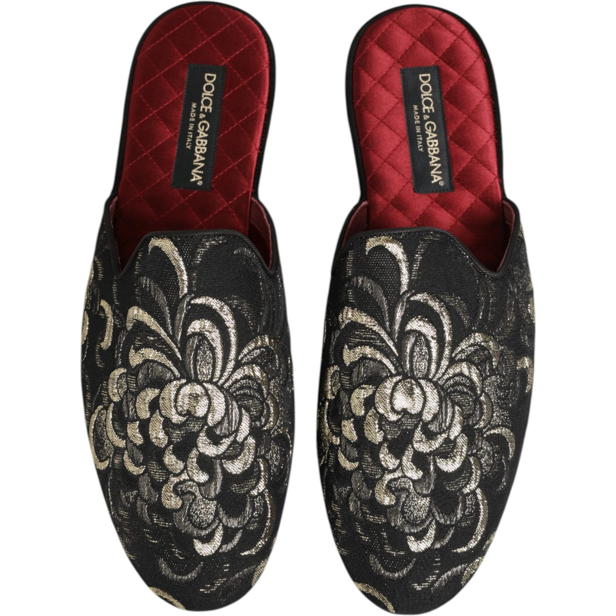 Black Floral Jacquard Slides Slippers Shoes