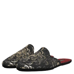 Black Floral Jacquard Slides Slippers Shoes