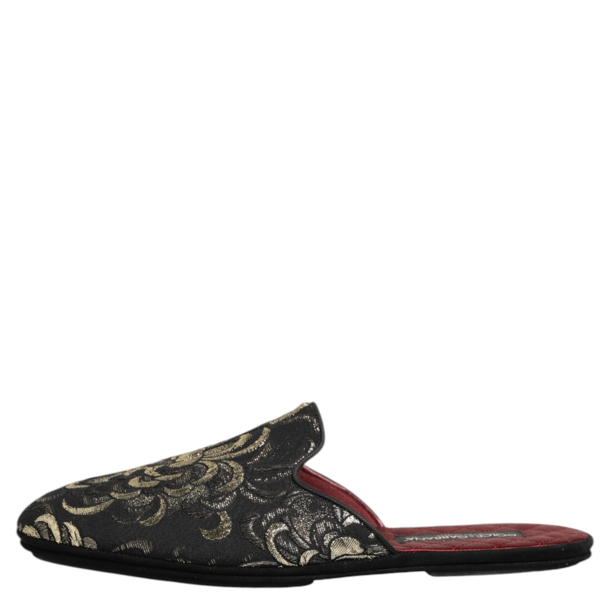 Black Floral Jacquard Slides Slippers Shoes