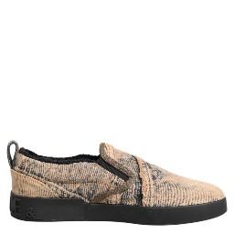 Beige Cotton Low Top Slip On Sneakers Shoes