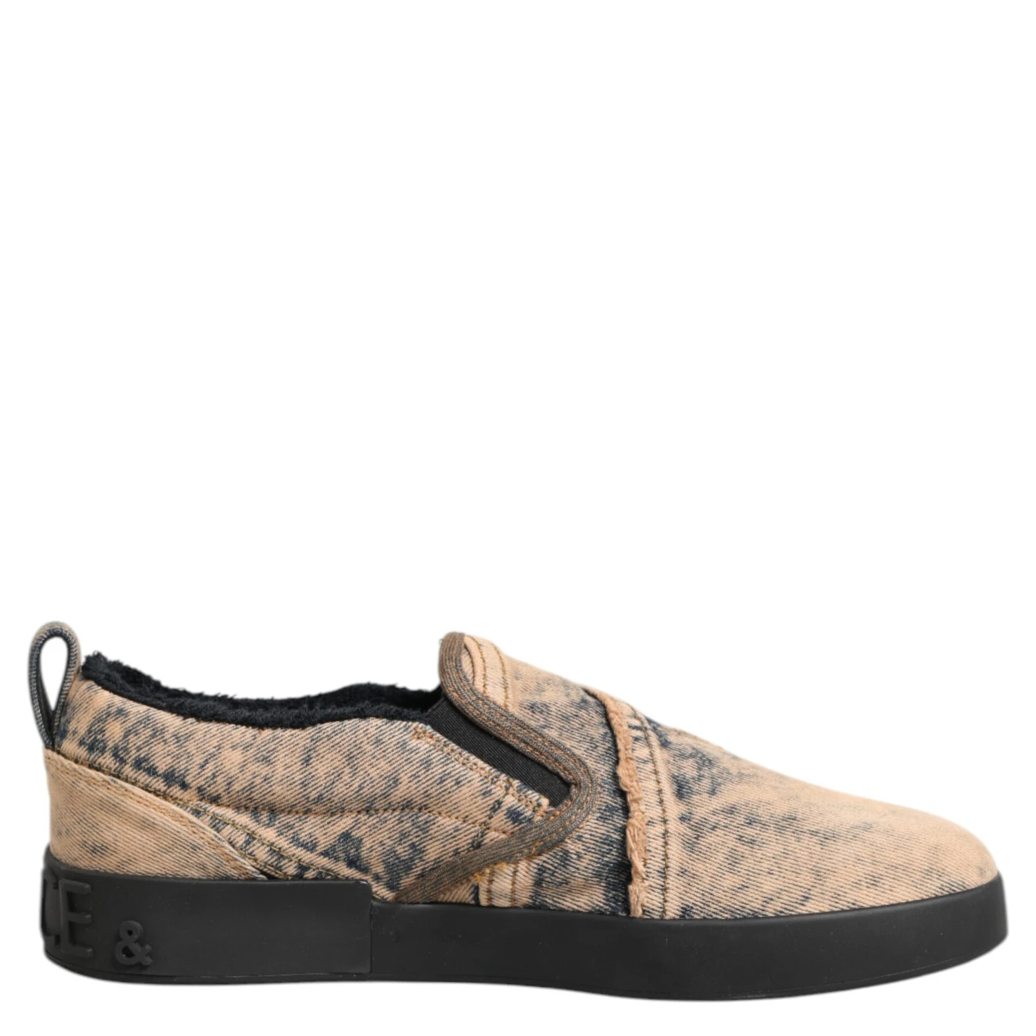 Beige Cotton Low Top Slip On Sneakers Shoes