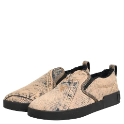 Beige Cotton Low Top Slip On Sneakers Shoes