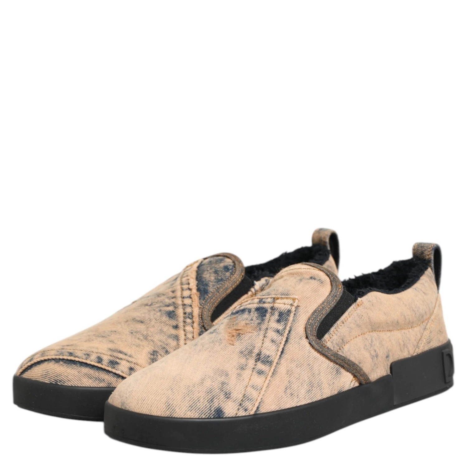 Beige Cotton Low Top Slip On Sneakers Shoes