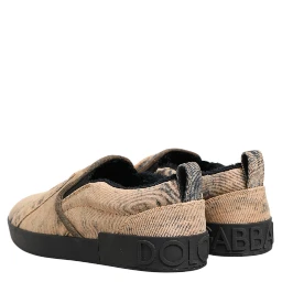 Beige Cotton Low Top Slip On Sneakers Shoes