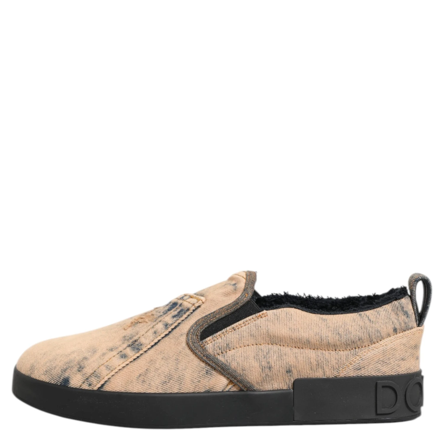 Beige Cotton Low Top Slip On Sneakers Shoes