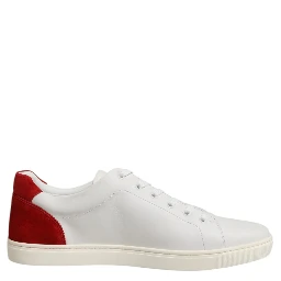 White Red Leather Low Top Men Sneakers Shoes