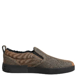 Brown Cotton Low Top Slip On Sneakers Shoes