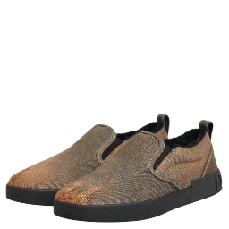 Brown Cotton Low Top Slip On Sneakers Shoes