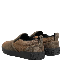 Brown Cotton Low Top Slip On Sneakers Shoes