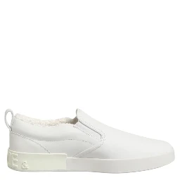 White Leather Low Top Slip On Sneakers Shoes