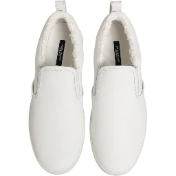 White Leather Low Top Slip On Sneakers Shoes